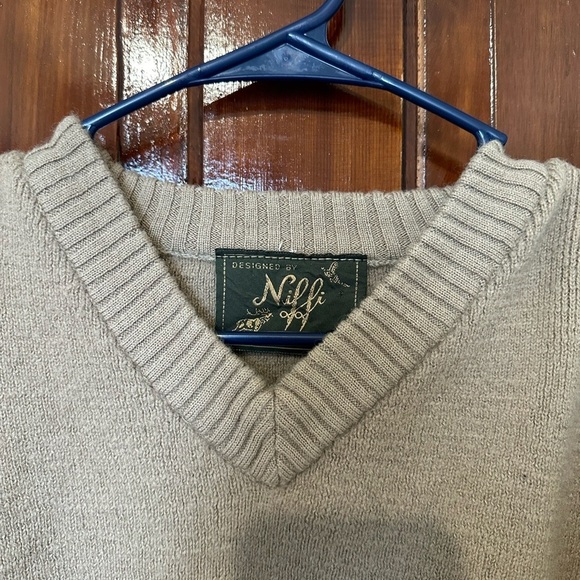 Vintage Niffi V-neck Pure New Wool Suede Patch Made in England Pullover Sweater - Picture 3 of 10